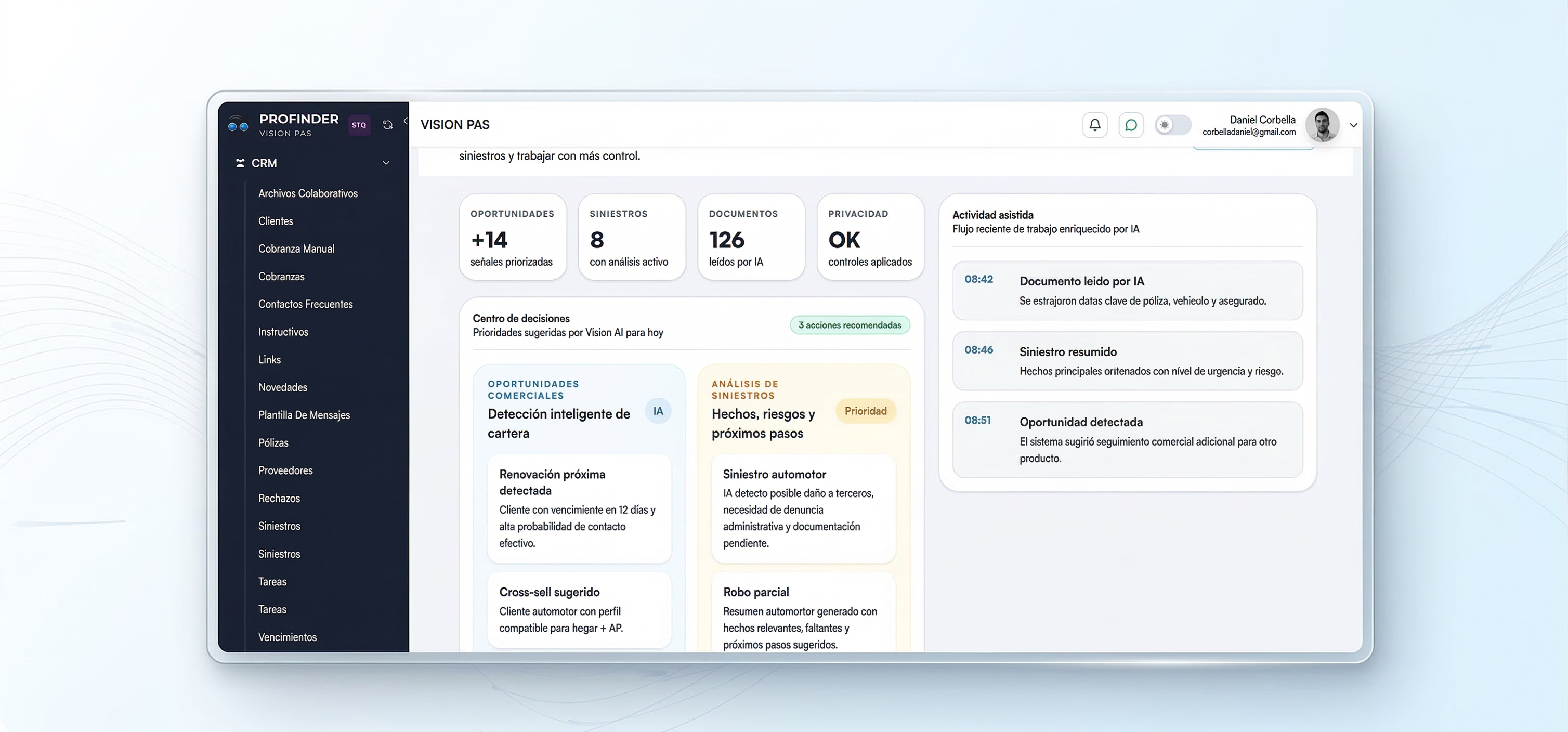 Visual de VISION AI aplicado a operación, análisis de siniestros, oportunidades comerciales y privacidad de datos.
