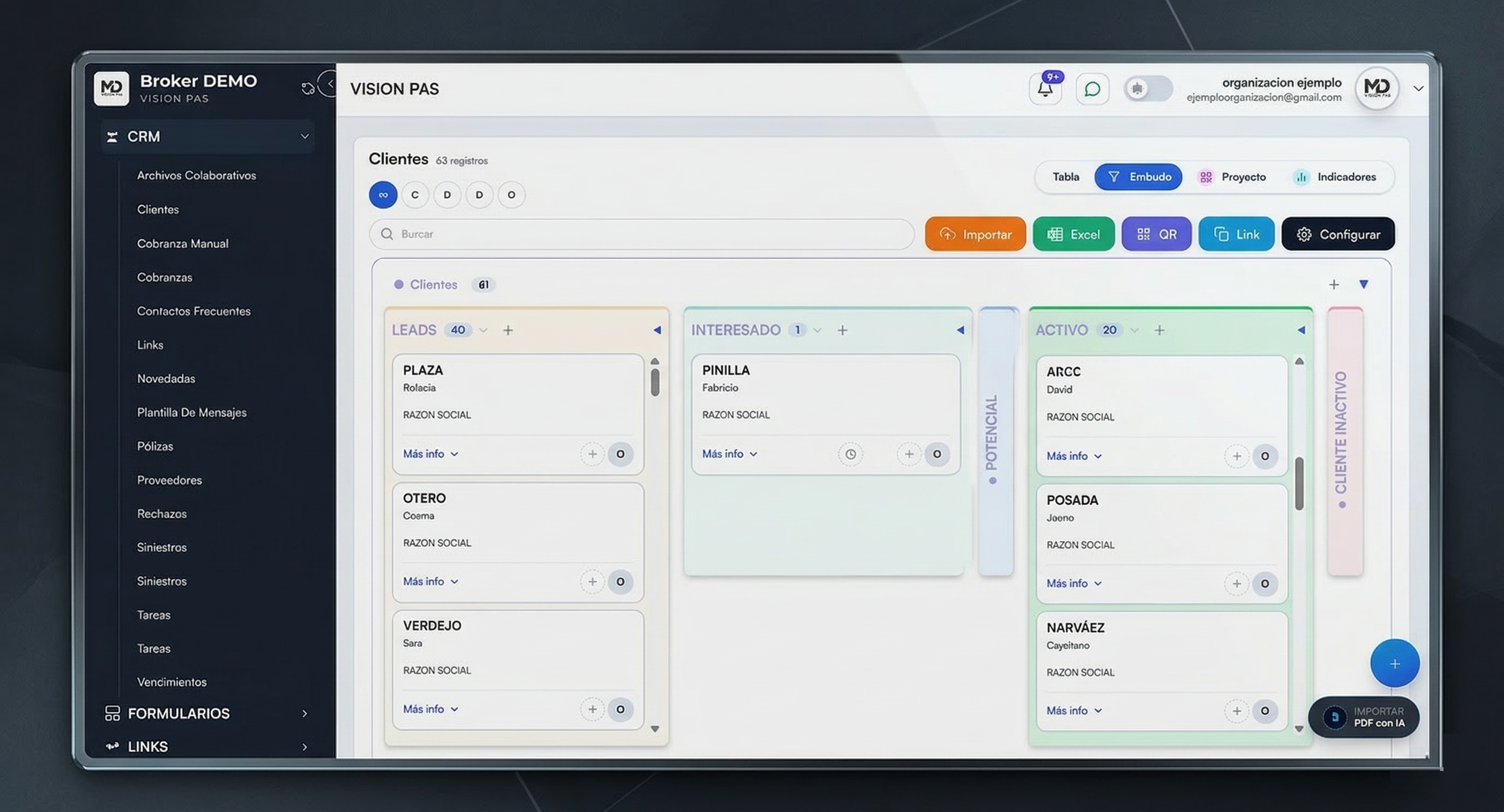 Embudo comercial en VISION PAS.